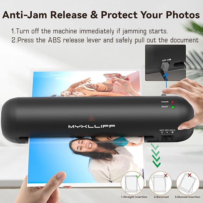 Laminator Machine 9-Inch Portable Thermal Laminater with Hot & Cold Modes, A4 Small Laminating Machine with ABS Jam-Release, 3-Min Warm-Up, 6-in-1 Photo Laminadoras Kit for Classroom, Black