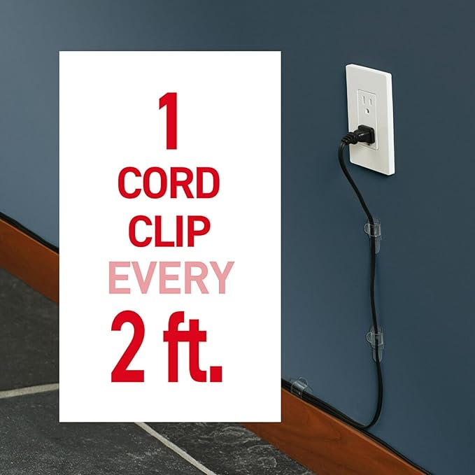 Command Round Cord Clips, Damage-Free Hanging Cable Clips, No Tools Wall Clips for Hanging Electrical Cables of Christmas Decorations, 13 Clear Cord Clips and 16 Command Strips