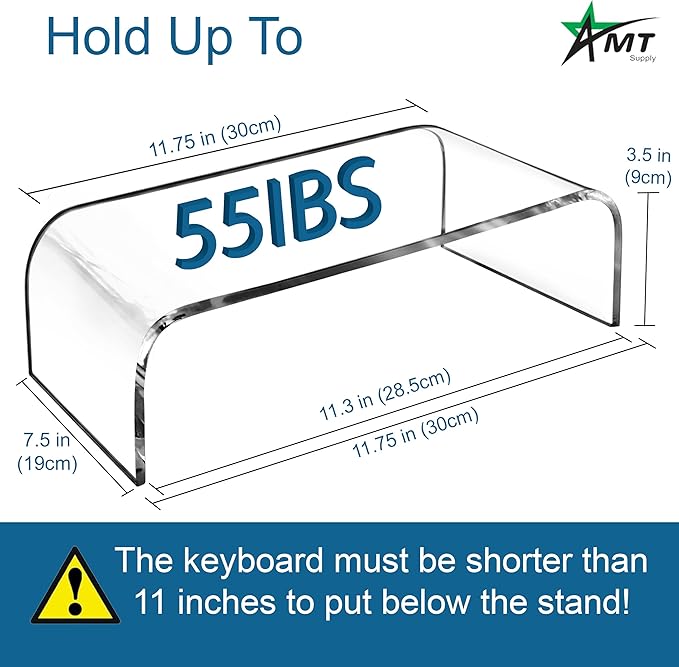 AMT Premium Acrylic Clear Monitor Riser Laptop/PC/Multimedia Monitor Stand for Home Office