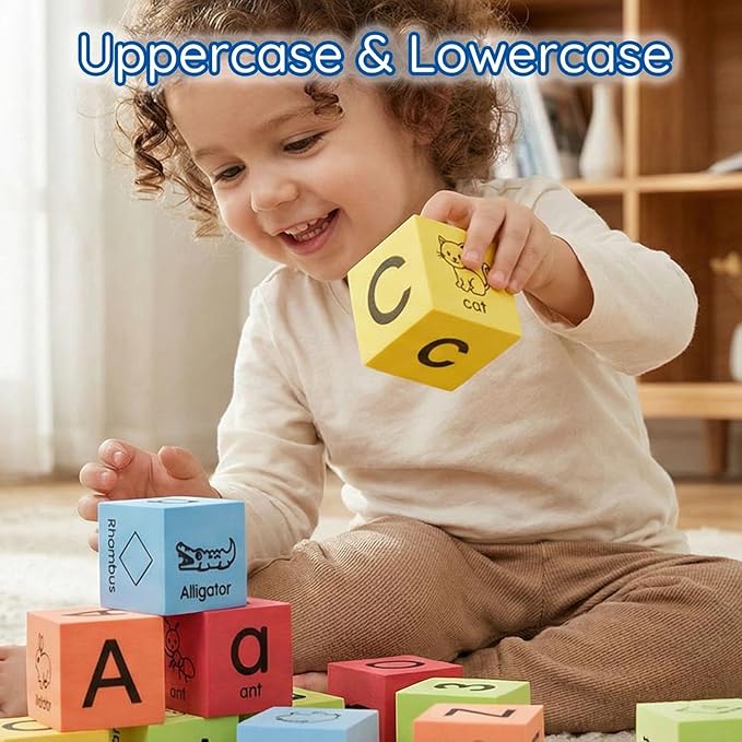 BOHS Foam Learning Blocks - Number,Alphabet,Shapes,Sight Words - Quiet,Safe and Soft Stacking Toys for Toddlers,30pcs,1.96 in(5cm)/piece