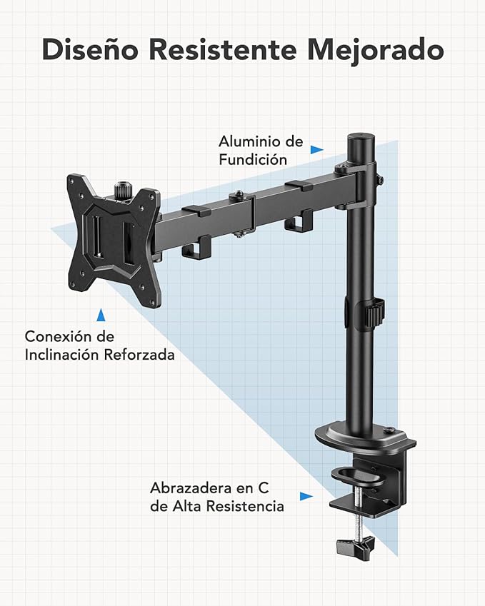 HUANUO Single Monitor Mount, Monitor Arm for 13”-32” Monitors up to 17.6 lbs, Adjustable Stand with 16” Max Height, Desk Mount with C-Clamp and Grommet Base, VESA 75x75mm or 100x100mm