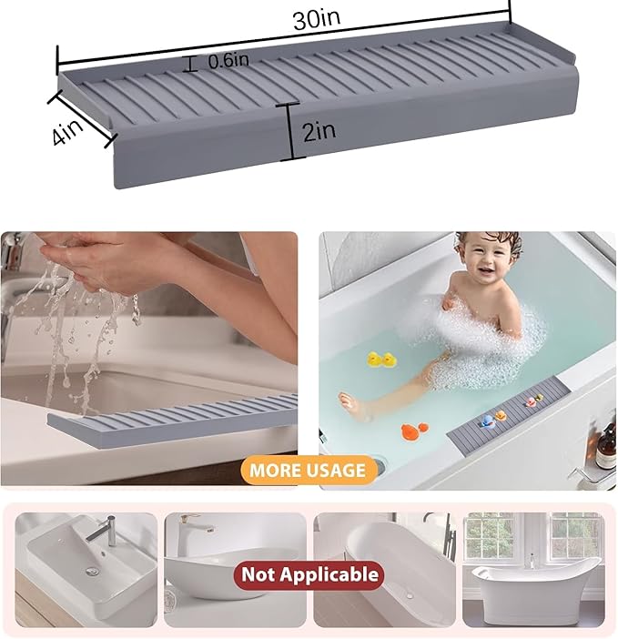 Sink Edge Protector with Suction Cup 4"x30" 20" 14" Silicone Sink Splash Guard for Kitchen & Bathroom, Protect Countertop from Scratches, Stains, for Stainless Steel Granite Quartz-Grey