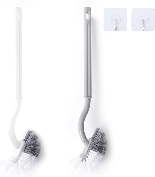 2Pcs Curved Toilet Bowl Brush Without Holder for Bathroom Deep Cleaning, Toilet Brush Durable Under The Rim Household Cleaning Brushes (Gray+White)