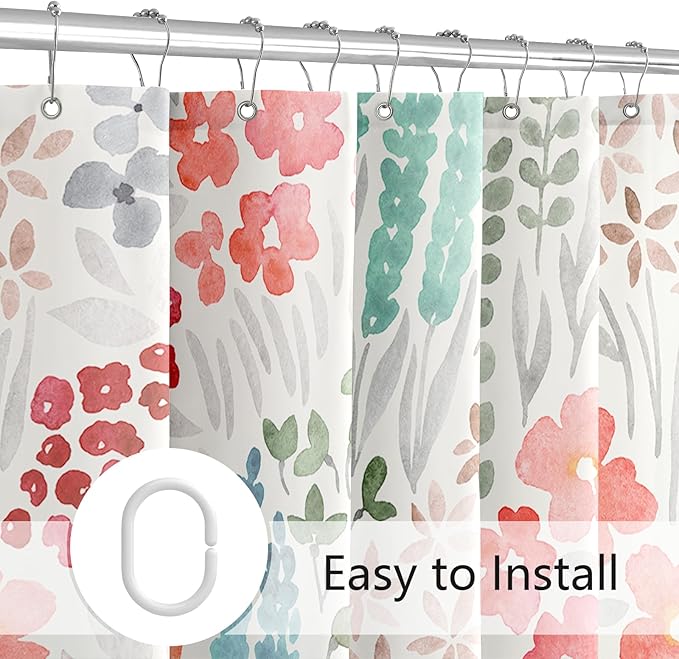 Small Stall Shower Curtain 36 x 72 Inch, Half Narrow Cute Floral Shower Curtain for Bathroom, Retro Red Teal Wildflower Boho Cottagecore Fabric Shower Curtain Set with Hooks