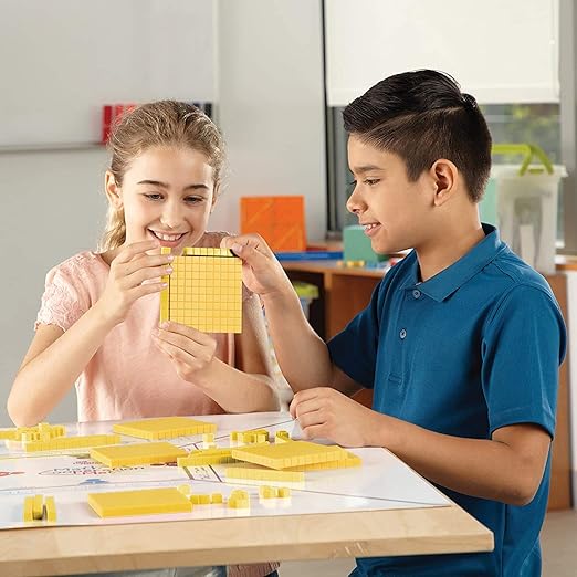 hand2mind Yellow Plastic Base Ten Blocks Flats Set, Place Value Blocks, Counting Cubes for Kids Math, Base Ten Blocks Classroom Set, Math Blocks Kindergarten, Base 10 Math Manipulatives (Set of 10)