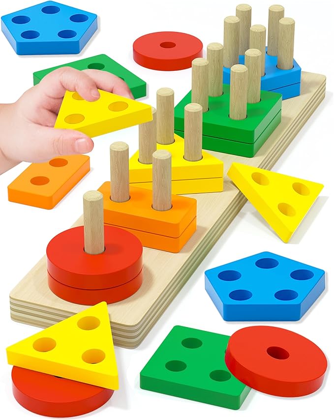 Montessori Toys for 1 2 3 Year Old Boy Girl, Toys for Ages 2-4 Toddlers Kids Baby, 1 2 Year Old Birthday Gifts, Wooden Learning Puzzles Easter Basket Stuffers Toys for Toddlers 1-3