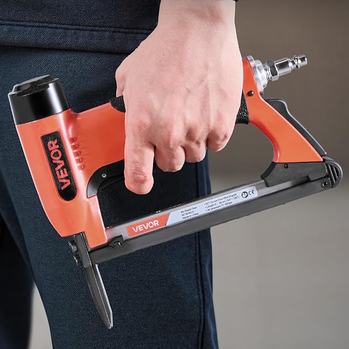 VEVOR Pneumatic Staple Gun, 21 Gauge Long-Nose Upholstery Stapler for 80 Series Fine Wire Staples 1/2-inch Crown 1/4"-5/8" Length, Max 150PCS Loading Air Staple Gun for Upholstering, Woodworking, DIY