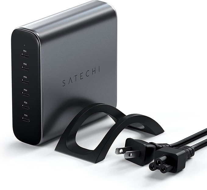 Satechi 200W 6-Port GaN Charging Station, 2 140W USB-C and 4 USB-C, Fast Charging Travel Charger for Multiple Devices, for MacBook Air/Pro M5/M4, iPad Air/Pro M5/M4, iPhone 17/16, Thunderbolt Devices