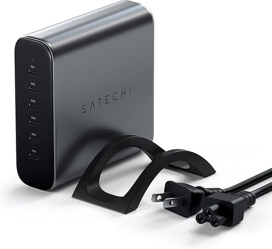 Satechi 200W 6-Port GaN Charging Station, 2 140W USB-C and 4 USB-C, Fast Charging Travel Charger for Multiple Devices, for MacBook Air/Pro M5/M4, iPad Air/Pro M5/M4, iPhone 17/16, Thunderbolt Devices