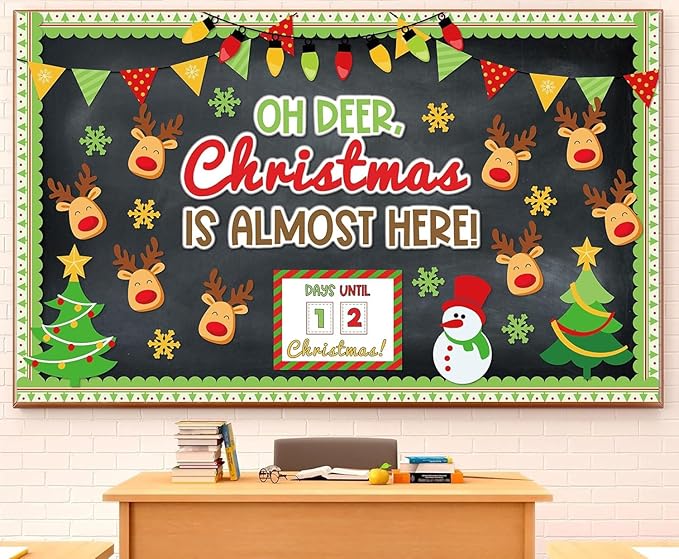 Christmas Bulletin Board Set OH Deer Christmas is Almost Here Cutouts Bulletin Board Christmas Countdown Elk Classroom Decorations for Holiday Xmas School Home Room Chalkboard Wall Door Decor