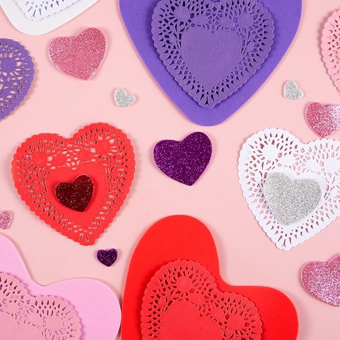 JOYIN 200 PCS Valentines Day Craft Gift Set with Heart Doilies, Tableware Decoration, Home Activitie, Kitchen Disposable Table Doilies, Valentine's Day Party Tableware Decoration