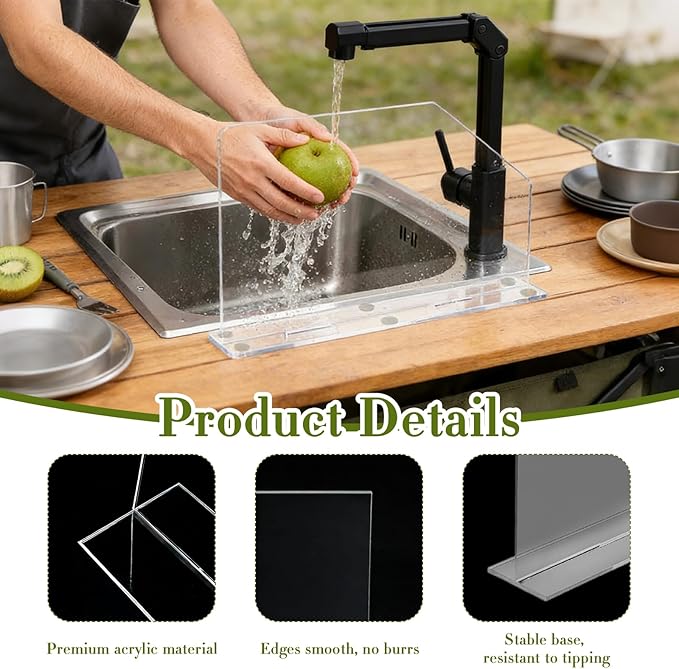 4 Pcs Acrylic Sink Splash Guard with Base 16.14 x 13.38 Inch Plate Countertop Partition Transparent Freestanding Panel Barrier for Hospitals Labs Home Kitchen Bathroom