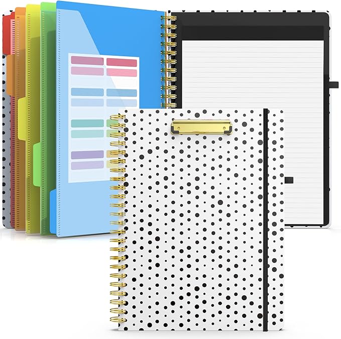 Sooez Clipboard with Refillable Notepad, Clipboard Folder with 10 Storage Pockets for Letter Size, Spiral Clipboard Notebook, Cute Portfolio for School Office Nursing