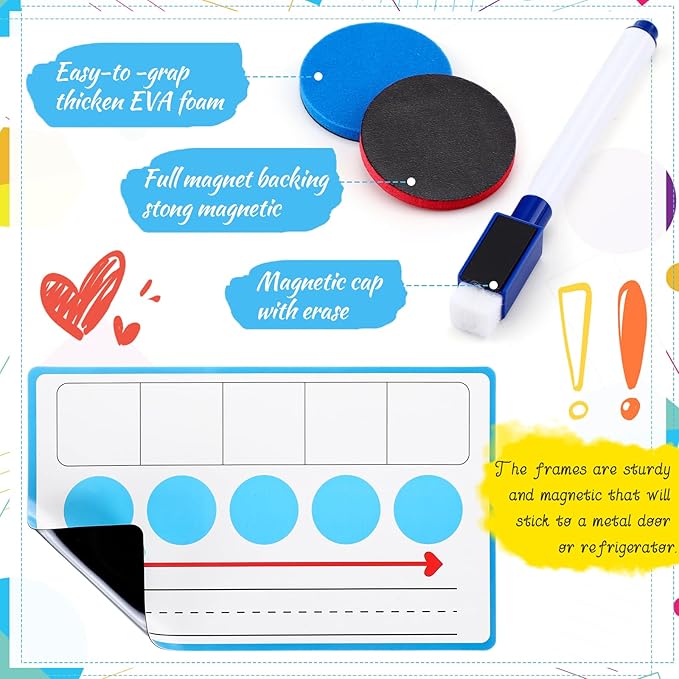 Nezyo 10 Pcs Phonemic Awareness Games Dry Erase Board Phonics Games with Magnetic Button and Pen Educational Gift for Kindergarten Classroom Kids Letter Sound Science Reading(10 Colors)