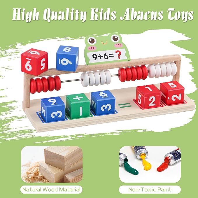 Wooden Math Learning Toys, Number Blocks Toys, Abacus for Kids Math,Montessori Toys for 3-5 Year Old Boys Girls Birthday Gifts