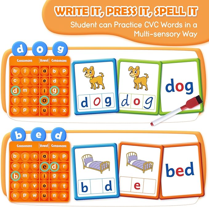 Torlam CVC Word games Phonics Games Sight Words Flash Cards, Spelling Reading Learning Flashcards, Speech Therapy Toy Preschool Kindergarten Classroom Learning Activities Must Have Homeschool Supplies