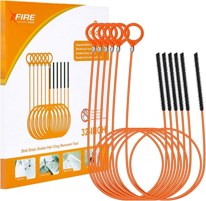 32 Inch Snake Drain Hair Removal Tool (6 Pack), Anti-Break Metal with Nylon Coating Sink Snake, Drain Cleaner Hair Catcher Remover for Shower, Bathroom Sink Tub