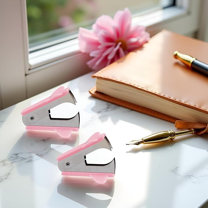 2Pcs Pink Stapler Removal Tool, Stapler Removals Puller Tool, Wear-Resistant Remover Tool with Non-Slip Handle, Staple Puller Tool Supplies for Students, School, Home, Teachers Staple Removers
