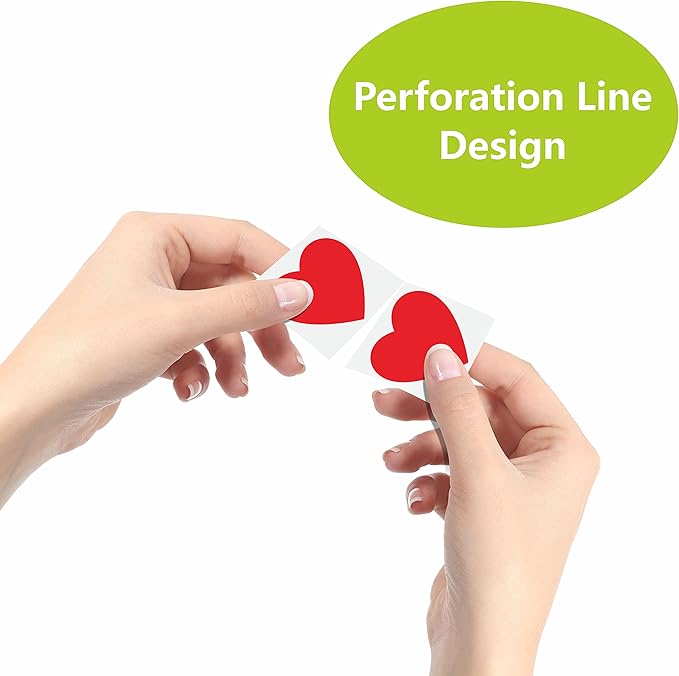 1200 PCS Red Heart Shaped Sticker Labels with Perforation Line in Roll, Use for Valentine's Day, Award Charts, Offices, Teachers & Classrooms, Bookmarks (1" in Diameter)