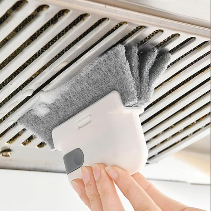 Orange Window Track Cleaning Brush with Hidden Scraper for Sliding Door and Window Tracks