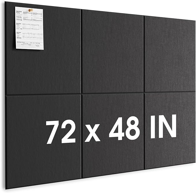 MaxGear Extra Large Cork Board for Wall 72" x 48", Black Bulletin Board, 6 Pack Felt Wall Tiles with Pushpins, Cork Boards for Office Push Pin Board Tack Board Felt Board