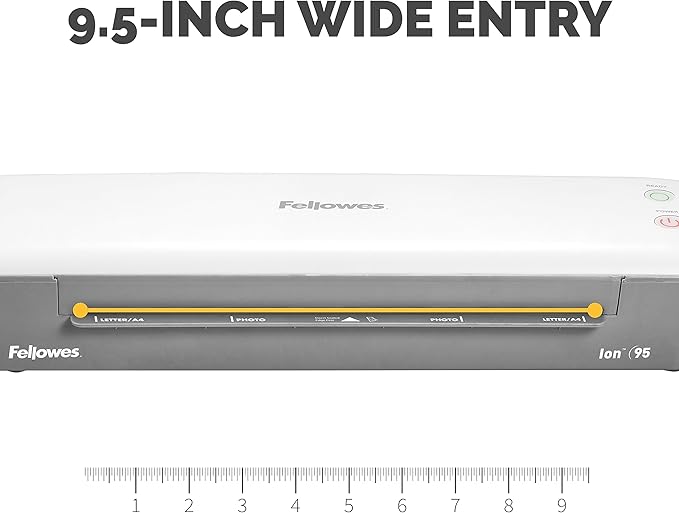 Fellowes Ion 95 Thermal Laminator for Home, School or Office with 15 Pouch Starter Kit, Easy to Use, Quick Warm-Up, Jam-Free, White/Gray (5247201)