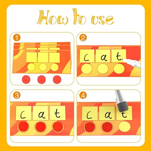 Sound Box Mats and Chips 24 Pcs Dry Erase Mats and 84 Pcs Chips Phonemic Awareness Games Phonics Reading Games Ezread Sound Box Kit(Vivid Style,PVC)
