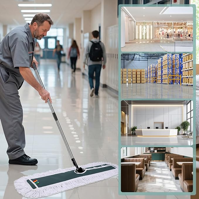 Commercial Mop,Masthome 42" Heavy Duty Dust Mop with Stainless Steel Handle,Large Industrial Mops for Floor Cleaning with 1 Cotton & 1 Microfiber Pad,Wet & Dry Large Mops for Home,Garage,School,Mall