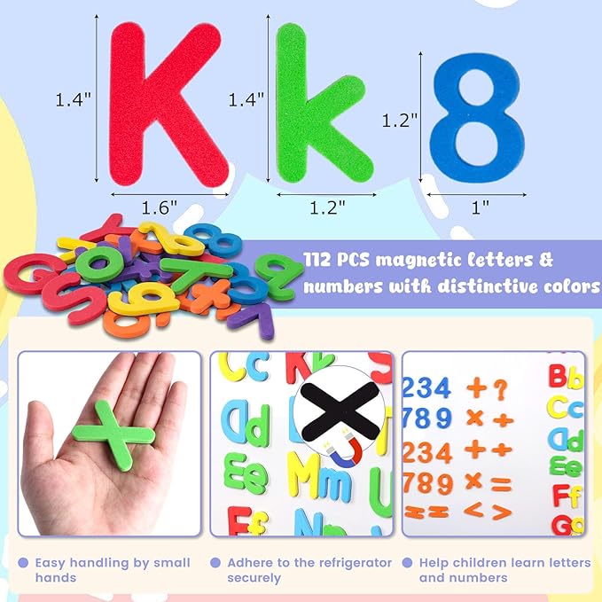 LovesTown Magnetic Letters and Numbers Set for Kids, Educational Alphabet Learning Magnets, Colorful Refrigerator Toy, 112 PCS (Pack of 2)