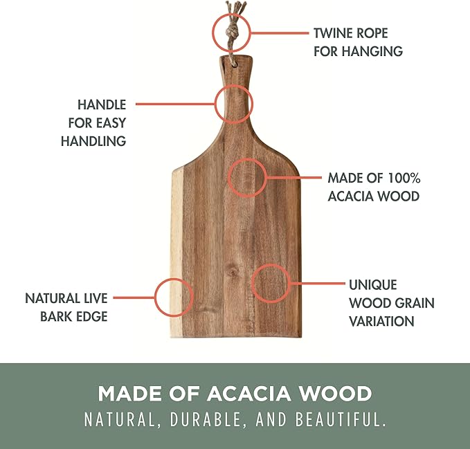 PICNIC TIME Artisan 18" Acacia Charcuterie Board with Raw Wood Edge, Wooden Cutting Board with Handle, All-Purpose Serving Platter, Decorative and Reversible Serving Plank (Acacia Wood)