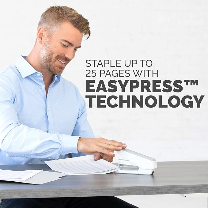 Fellowes LX850 EasyPress Office Stapler, Full Strip Effortless One-Touch Stapler for Classroom, Home and Office, Holds Full Strip of Staples, 25 Sheet Capacity, White