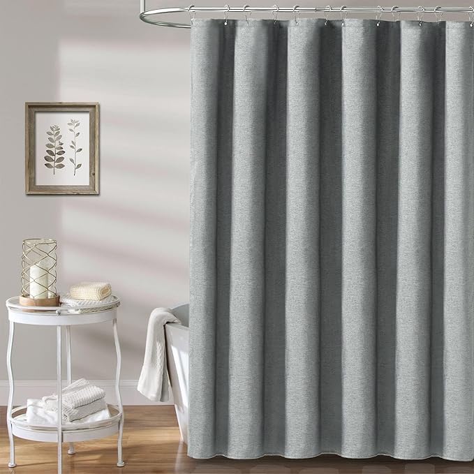 BTTN Stall Fabric Shower Curtain - 48x72 Inch Narrow Linen Textured Heavy Duty Shower Curtain Set with 8 Plastic Hooks, Hotel Spa Luxury Small Neutral Waterproof Bath Curtains for Bathroom - Gray/Grey