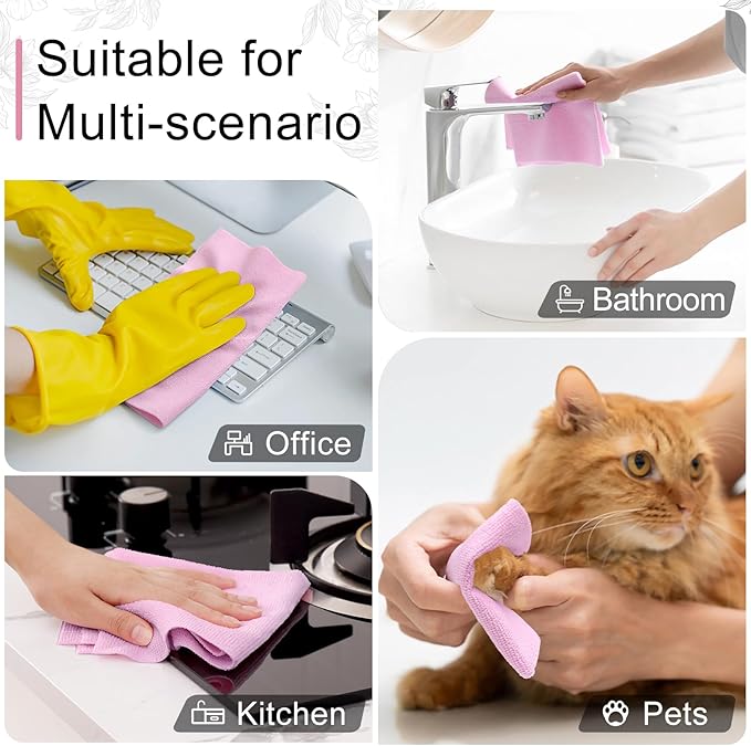 Homaxy Tear Away Dish Cloths Rolls, 75 Sheets-11.8" X 11.8", Reusable Washable Dish Towels for Kitchen, Ultra Absorbent and Quick Drying Microfiber Cleaning Rags, Pink