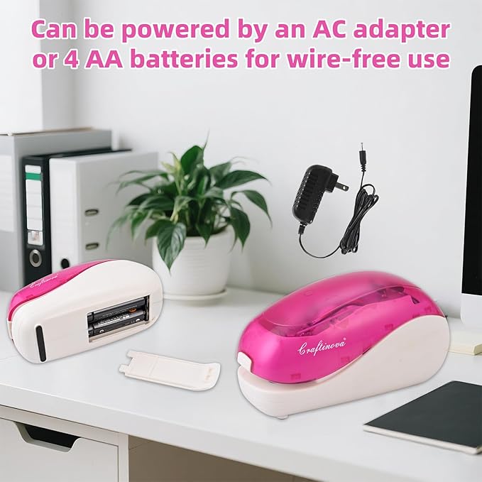 Electric Stapler-Pink,Including 2000 Staples and 1 Staple Remover, Suitable for Palm Size and high Comfort，25 Sheet Capacity, AC Adapter or Battery Powered，Battery not Included