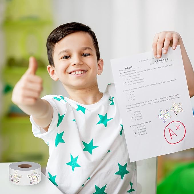 500 PCS Holographic Glitter Star Stickers, Self-Adhesive Metallic Silvery Foil Reflective Sparkly Star Stickers - Reward Behavior Chart Labels for Kids, Students & Teachers (Each Measures 1")