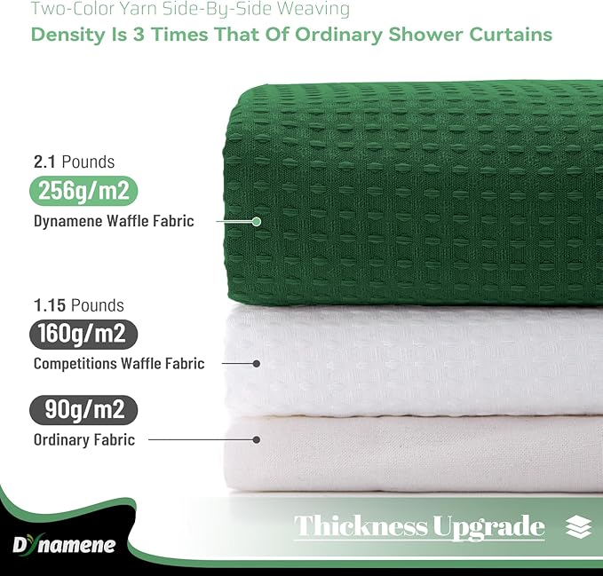 Dynamene Extra Long Shower Curtain - 84 Inch Long Waffle Weave Heavy Duty Fabric Bathroom Shower Curtain, Neutral Weighted Hotel Thick Bath Curtain Set with 12 Plastic Hooks,72x84, Dark Green