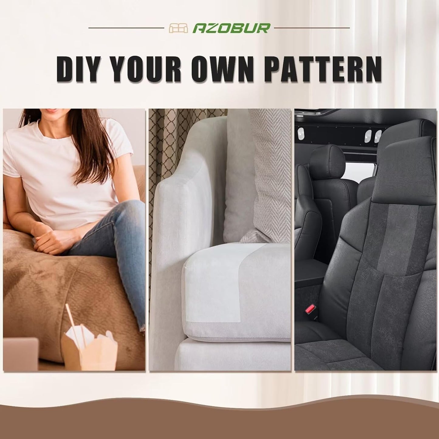 Azobur Couch Patches, Extra-Large Durable Fabric Tape, Ideal for Automotive Upholstery Repair, Waterproof, Self-Adhesive, Quickly Fix Sofas, Car Interiors, and Other Fabric Items (Dark Brown)