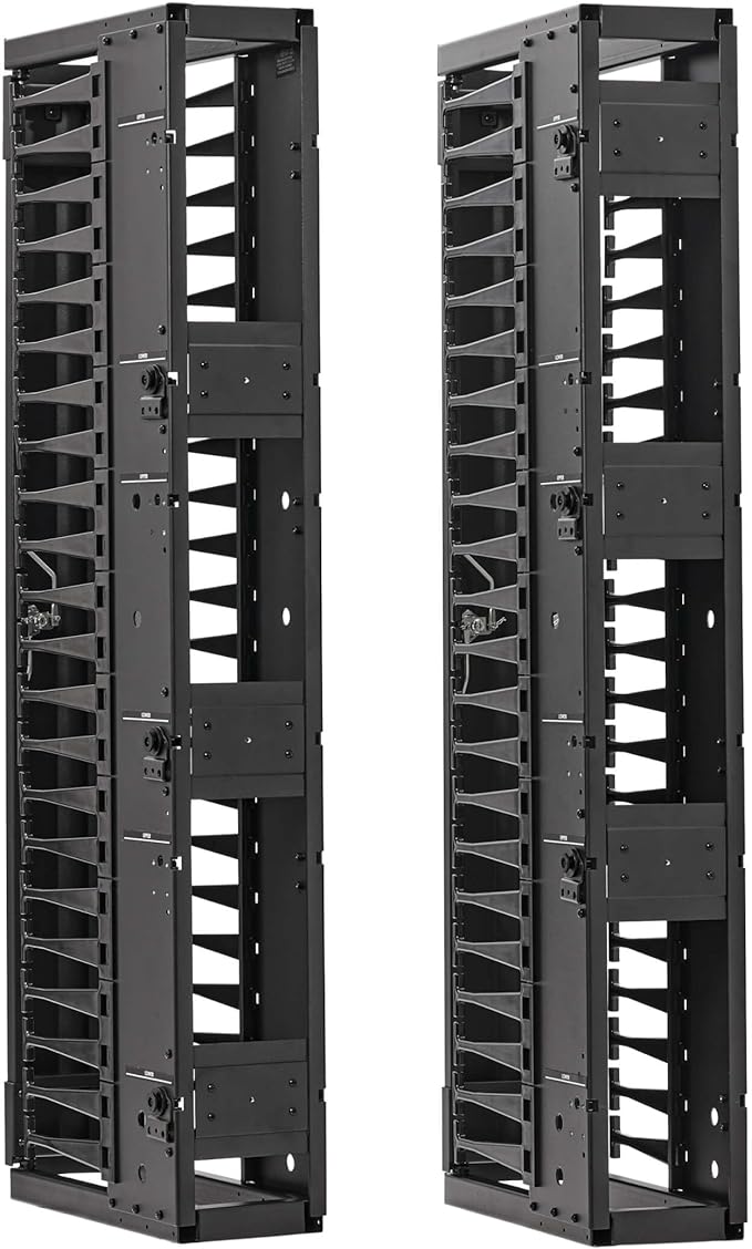Tripp Lite Vertical Cable Manager, High-Capacity Deep Double Finger Duct, Front-Facing Cover, Two 3.5 feet Tall Sections, 6 inch Wide x 11.4 inch Depth, Black, 5-Year Warranty (SRCABLEVRT6HD)