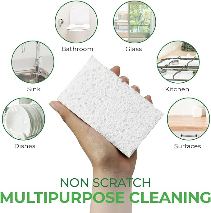 Biodegradable Compressed Cellulose Sponges - Pack of 32 Pop Up Natural Dish Sponges - Multicolor Non Scratch, Heavy Duty, Multipurpose, Compostable and Eco Friendly