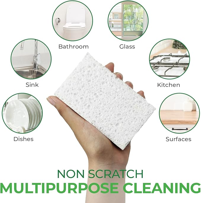 Biodegradable Cellulose Compressed Sponges - Pack of 16 Compostable Kitchen Pop Up Bulk - Non Scratch Multicolor Natural Dish Sponges - Heavy Duty Multipurpose Eco Friendly
