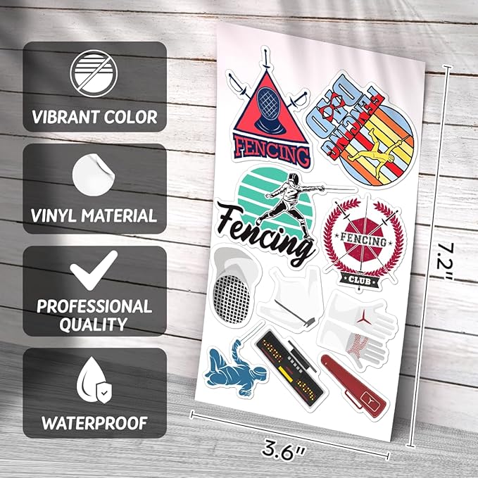 Fencing Sports Themed Stickers Pack Vinyl 50pcs for Athletes Fans Kids Laptop Water Bottle Helmet Notebook Decoration Car Hat Skateboard Wall Teens Adults Bedroom Bumper Phone Case