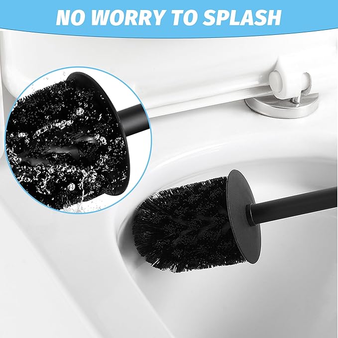 Toilet Brush and Holder Black for Bathroom Storage and Organization,Square Deep Cleaning Black Toilet Brush for Bathroom
