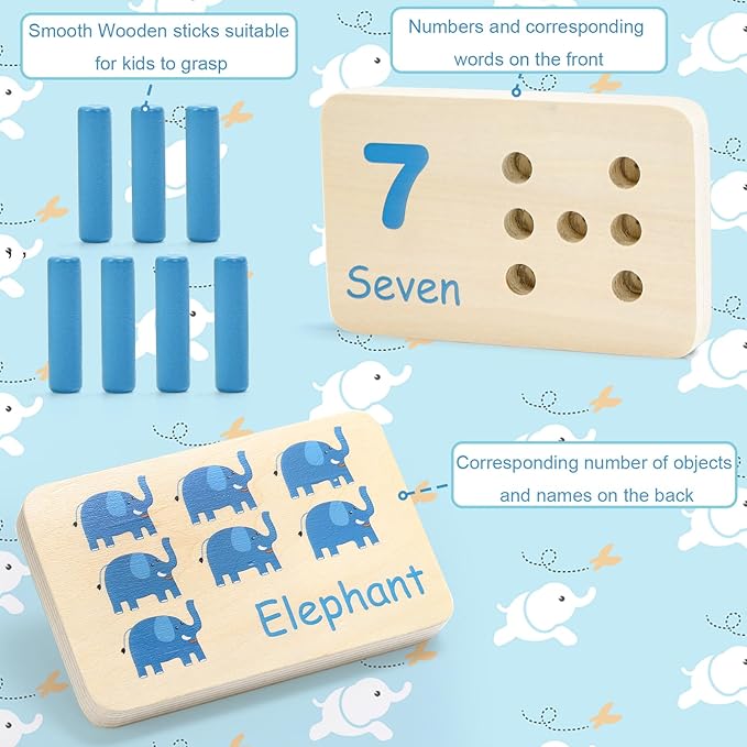 Suwimut Wooden Counting Peg Board, Kindergarten Math Manipulatives Number Counting Toys, Learning Activities Montessori Educational Toys for 3 4 5 Year Old Kids Boys Girls Gifts