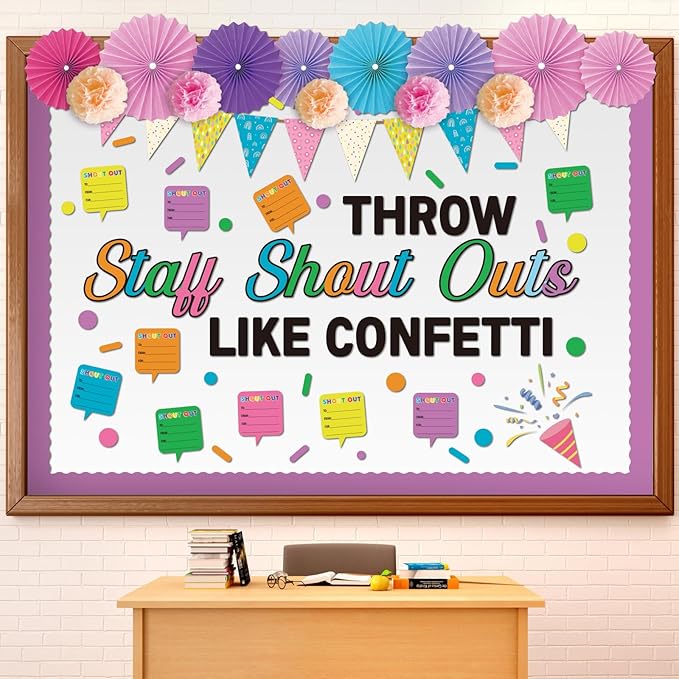 TaoBary 97 Pcs Staff Shout out Bulletin Board Decorations 3D Throw Staff Shout out Like Confetti Appreciation Bulletin Board Set with Fans Paper Cutouts for School Classroom Office Wall Decor Supplies