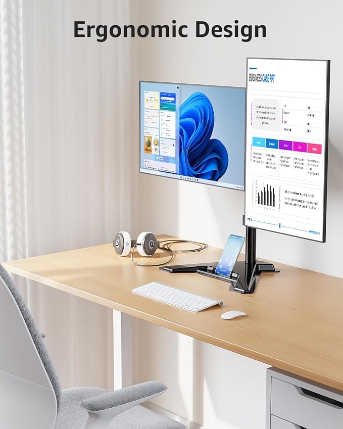 MOUNTUP Dual Monitor Stand - Freestanding & Height Adjustable Monitor Desk Mount, Steady VESA Mount Holds Max 17.6 lbs, Computer Monitor Stand for 2 Screens up to 27 inches, MU1002