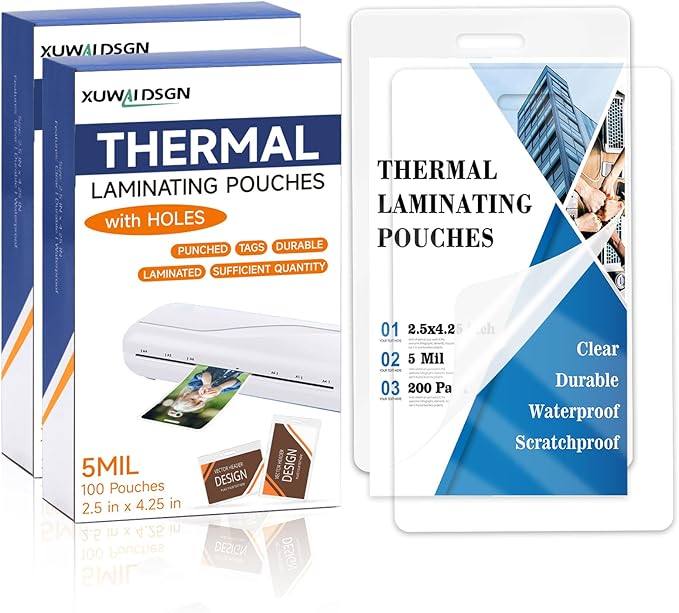 200 Pack 5mil 2.5" x 4.2" Thermal Laminating Pouches Badge Laminate Pouches Clear Laminated Luggage Tags Printable Laminator Pouches for Business Permits Cards