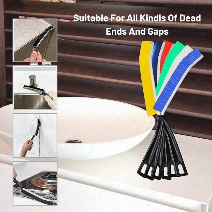 Hard Bristle Crevice Cleaning Brush Set, Multi Color, 6 Pack, 23cm Length, for Gap, Floor, Toilet Cleaning