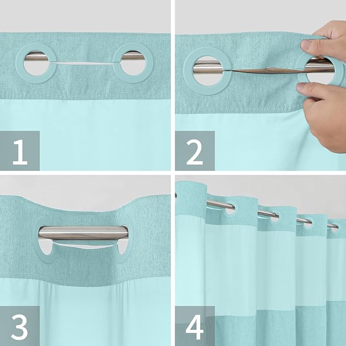 Stall No Hooks Needed Linen Textured Shower Curtain with Snap-in Fabric Liner Set,Hotel Luxury Decor Farmhouse Shower Curtains for Bathroom,Waterproof & Washable,54Wx80H,Teal