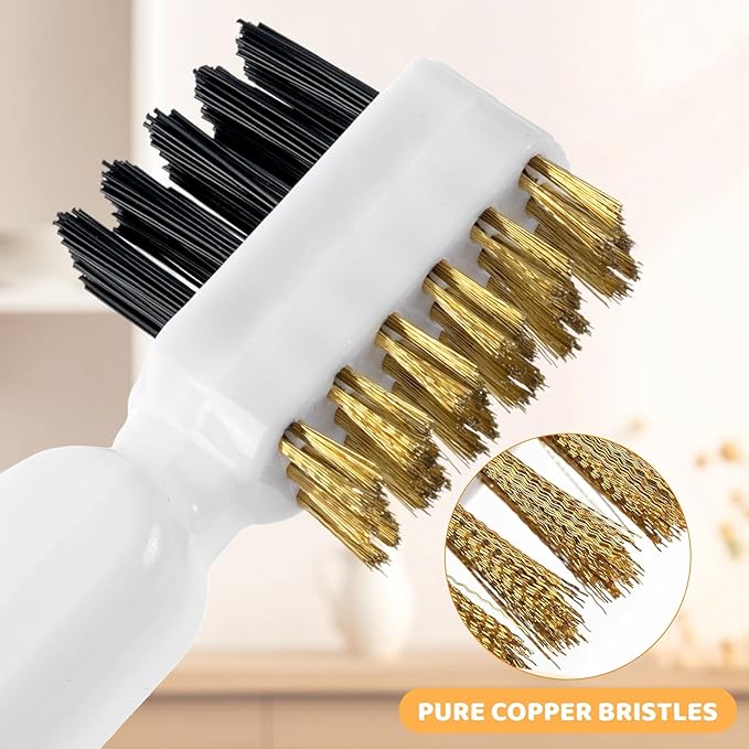 Kitchen Cleaning Scrub Brush, 4-in-1 Deep Gas Stove Top Cleaner With Brass Wire Brush, Stiff Bristles & Cooktop Scrape, Range Hood Grease Grime Rust Cleaner for Pot Pan Household Cleaning Tool