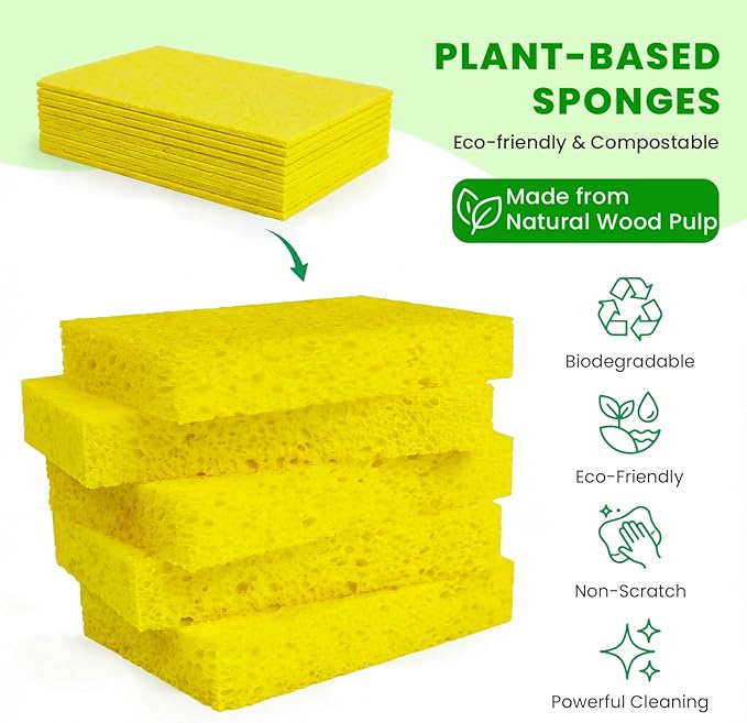 Kitchen Sponges, 12 Count, Compressed Natural Cellulose Sponges, Non-Scratch for Dishes, DIY Fun, Biodegradable & Compostable